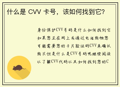 什么是 CVV 卡号，该如何找到它？
