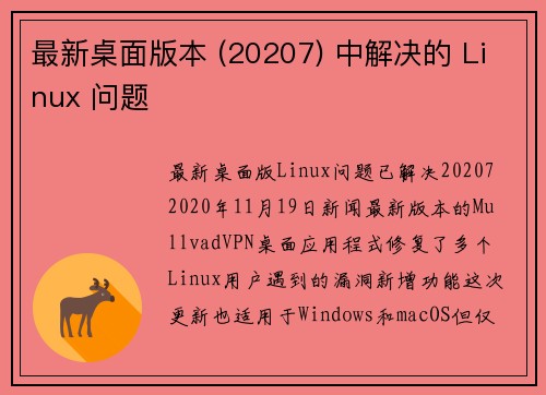 最新桌面版本 (20207) 中解决的 Linux 问题 